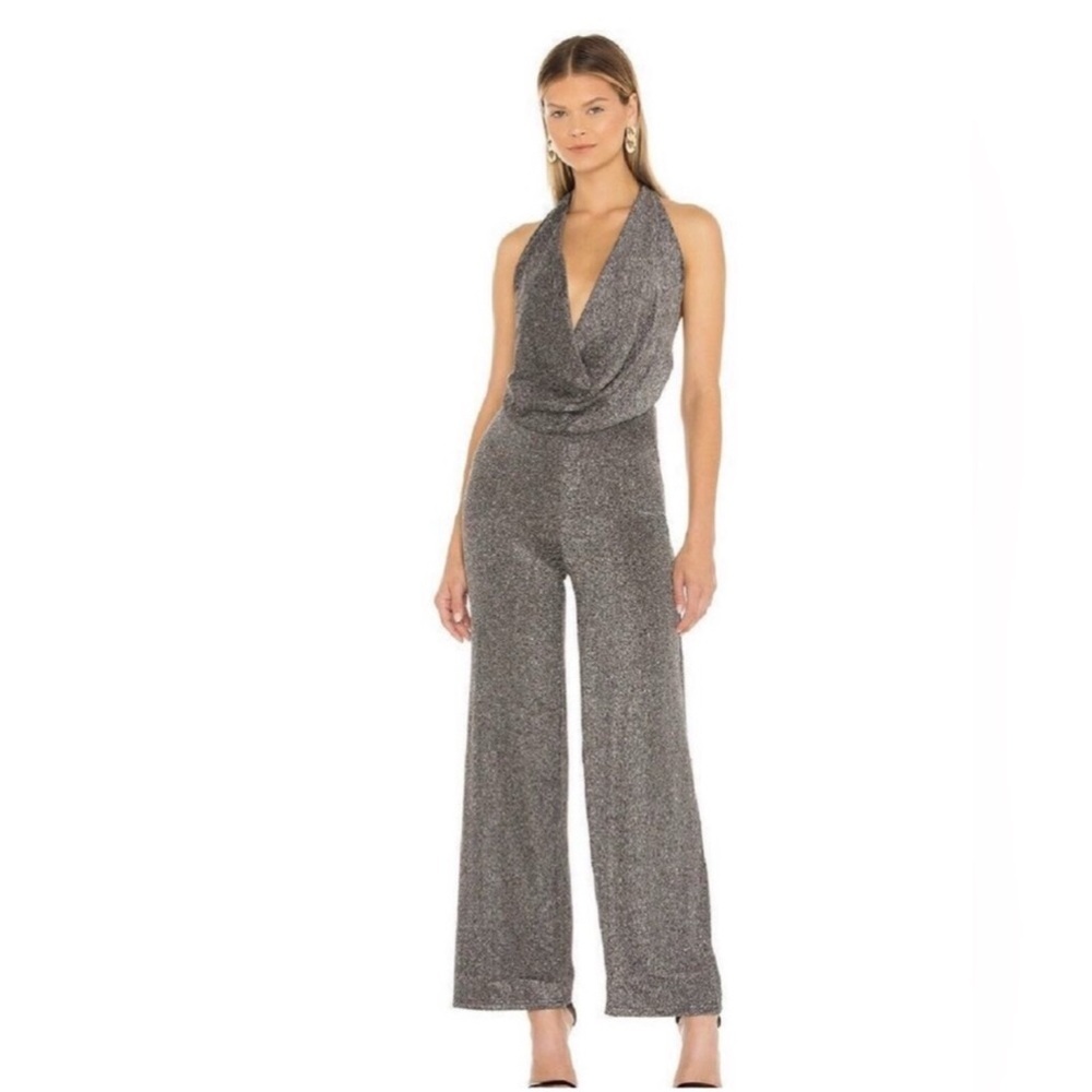 Superdown Saffron Cowl Neck Jumpsuit in Metallic Black